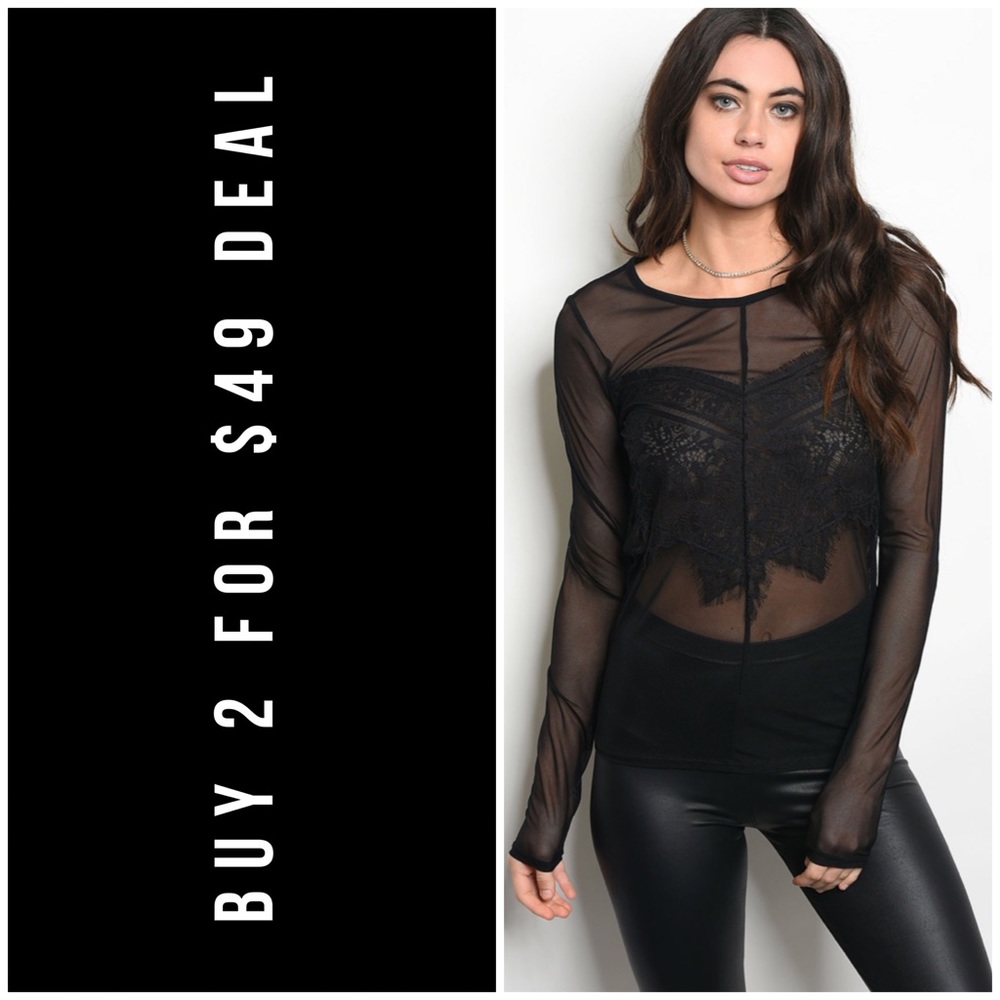BLACK MESH LACE TOP